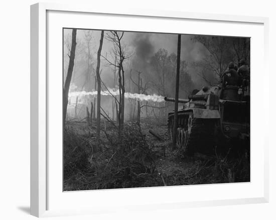 US Marine Flame Tanks Burn 'No-Name Village', Quang Ngai Province, Vietnam, 1969-null-Framed Photo