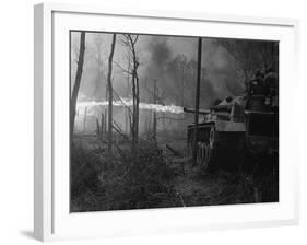 US Marine Flame Tanks Burn 'No-Name Village', Quang Ngai Province, Vietnam, 1969-null-Framed Photo