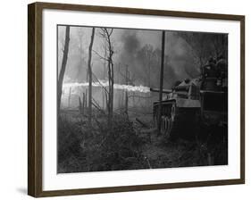 US Marine Flame Tanks Burn 'No-Name Village', Quang Ngai Province, Vietnam, 1969-null-Framed Photo