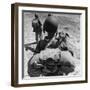 US Marine Jesse Goin Carrying His Dog Towards the Front During the Fighting on Kwajalein-George Strock-Framed Photographic Print