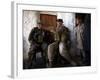 US Marine LCpl Mathew Gorzkiewicz Tries Out an Afghan Boy's Sling During a Patrol in Afghanistan-null-Framed Photographic Print