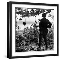 US Marine Looking at Bodies of Dead Japanese Soldiers Killed During Battle For Control of Saipan-W^ Eugene Smith-Framed Photographic Print