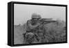 US Marine Machine Gunner and Rifleman Fire at the Enemy, Near DMZ, Vietnam, 1967-null-Framed Stretched Canvas