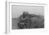 US Marine Machine Gunner and Rifleman Fire at the Enemy, Near DMZ, Vietnam, 1967-null-Framed Photo