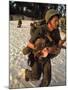 US Marine Medic Running Along Beach with Injured Vietnamese Infant under Fire During Vietnam War-Paul Schutzer-Mounted Photographic Print