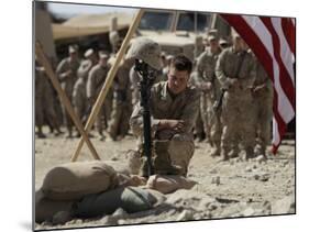 US Marine Pays His Respects to LCpl Joshua Bernard During a Memorial Service at Base in Afghanistan-null-Mounted Photographic Print