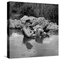 US Marine Rifleman Relaxes in a Cool Mountain Stream, Vietnam, 1968-null-Stretched Canvas