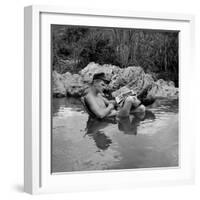 US Marine Rifleman Relaxes in a Cool Mountain Stream, Vietnam, 1968-null-Framed Photo