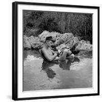 US Marine Rifleman Relaxes in a Cool Mountain Stream, Vietnam, 1968-null-Framed Photo