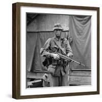 US Marine Sergeant Prepared to Go into a Field, Vietnam, April 1967-null-Framed Photo