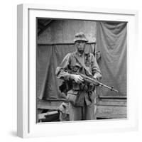 US Marine Sergeant Prepared to Go into a Field, Vietnam, April 1967-null-Framed Photo