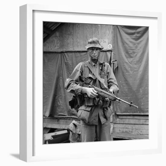 US Marine Sergeant Prepared to Go into a Field, Vietnam, April 1967-null-Framed Photo