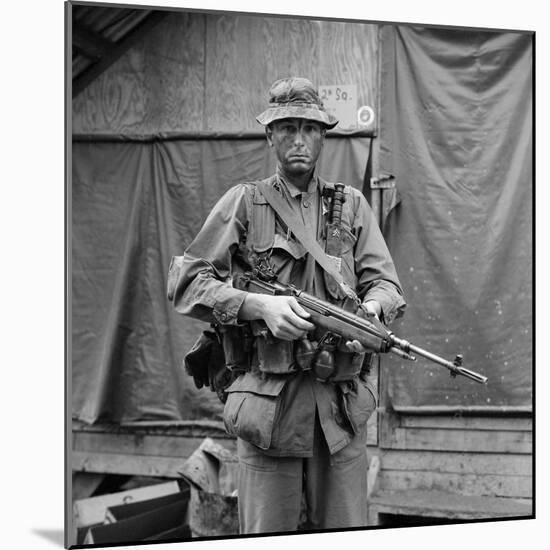 US Marine Sergeant Prepared to Go into a Field, Vietnam, April 1967-null-Mounted Photo