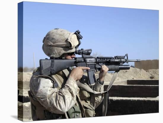 US Marine Sites Through the Scope Atop His 556mm M16A2 Rifle-Stocktrek Images-Stretched Canvas