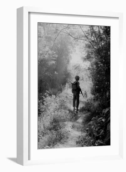 US Marine Walking Point for His Unit, Finding a Safe Path, Vietnam War, 1966-null-Framed Photo