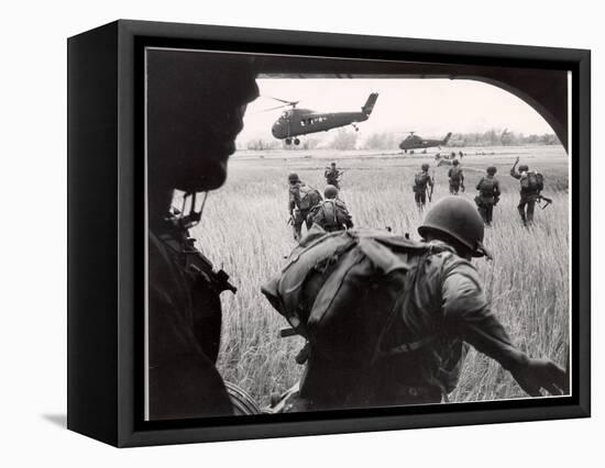 US Marines 163rd Helicopter Squadron Discharging South Vietnamese Troops for an Assault-Larry Burrows-Framed Stretched Canvas