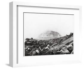 US Marines Advance Up Black Sand Beaches of Iwo Jima to Engage Japanese Troops-Louis R. Lowery-Framed Photographic Print