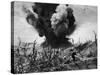 US Marines Crouching Behind Hillside Rock Cover, Blowing Up Cave Connected to Japanese Blockhouse-W^ Eugene Smith-Stretched Canvas