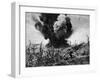 US Marines Crouching Behind Hillside Rock Cover, Blowing Up Cave Connected to Japanese Blockhouse-W^ Eugene Smith-Framed Photographic Print