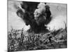 US Marines Crouching Behind Hillside Rock Cover, Blowing Up Cave Connected to Japanese Blockhouse-W^ Eugene Smith-Mounted Photographic Print