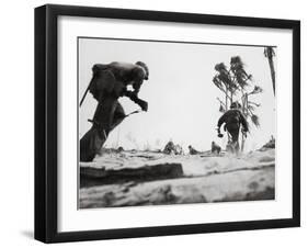 US Marines Dashing For Cover While Assaulting Japanese Positions on Betio Island-null-Framed Photographic Print