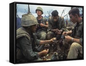 US Marines Eating Rations During a Lull in the Fighting Near the Dmz During the Vietnam War-Larry Burrows-Framed Stretched Canvas