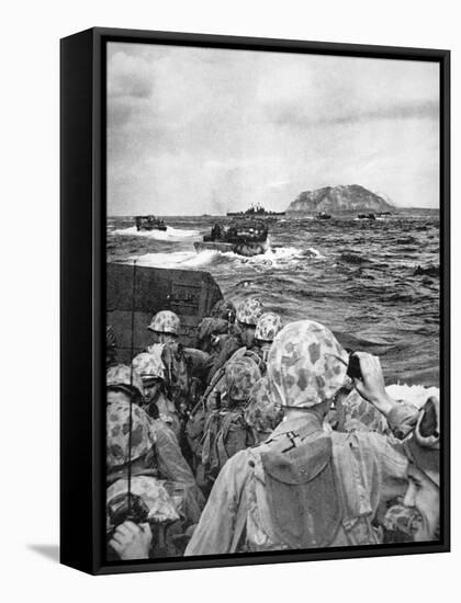 Us Marines in a Landing Craft Steam Towards the Japanese Held Island of Iwo Jima, February 1945-null-Framed Stretched Canvas