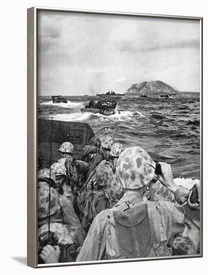 Us Marines in a Landing Craft Steam Towards the Japanese Held Island of Iwo Jima, February 1945-null-Framed Photographic Print