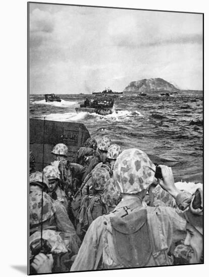 Us Marines in a Landing Craft Steam Towards the Japanese Held Island of Iwo Jima, February 1945-null-Mounted Photographic Print