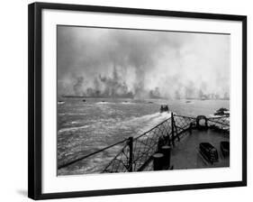 US Marines in Landing Craft Approaching Peleliu Island to Attack Occupying Japanese Forces There-null-Framed Photographic Print