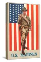 US Marines, Marine in front of Flag with Pistol-null-Stretched Canvas