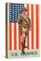 US Marines, Marine in front of Flag with Pistol-null-Stretched Canvas