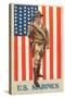 US Marines, Marine in front of Flag with Pistol-null-Stretched Canvas