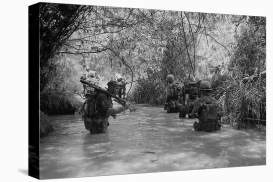 US Marines Move Through Water in Vietnam, July 1966-null-Stretched Canvas