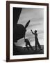 US Marines Pushing Through the Props of Bomber at US Naval Base on Midway Island-Frank Scherschel-Framed Photographic Print