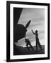 US Marines Pushing Through the Props of Bomber at US Naval Base on Midway Island-Frank Scherschel-Framed Photographic Print