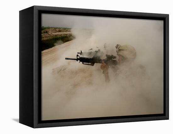 US Marines Return Fire on Taliban Positions Near the Town of Garmser in Afghanistan-null-Framed Stretched Canvas