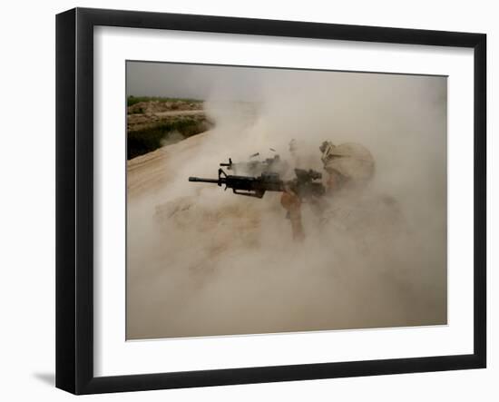 US Marines Return Fire on Taliban Positions Near the Town of Garmser in Afghanistan-null-Framed Photographic Print