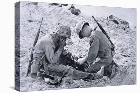 US Marines Set-Up a Field Telephone at Roi-Namur, Marshall Islands, January 1944-null-Stretched Canvas