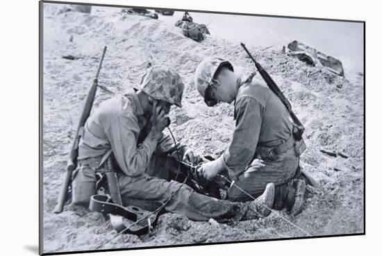 US Marines Set-Up a Field Telephone at Roi-Namur, Marshall Islands, January 1944-null-Mounted Photographic Print