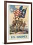 US Marines - Soldiers on Shore with US and Marine Flags-null-Framed Art Print