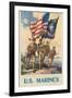 US Marines - Soldiers on Shore with US and Marine Flags-null-Framed Art Print