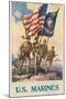 US Marines - Soldiers on Shore with US and Marine Flags-null-Mounted Art Print