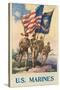 US Marines - Soldiers on Shore with US and Marine Flags-null-Stretched Canvas