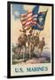 US Marines - Soldiers on Shore with US and Marine Flags-null-Framed Art Print