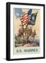 US Marines - Soldiers on Shore with US and Marine Flags-null-Framed Art Print