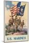 US Marines - Soldiers on Shore with US and Marine Flags-null-Mounted Art Print