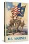 US Marines - Soldiers on Shore with US and Marine Flags-null-Stretched Canvas