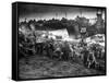 US Marines Unload Equipment and Supplies Onto the Sands of Iwo Jima from Large Coast Guard-null-Framed Stretched Canvas