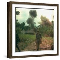 US Marines Walk Away from Blown Up Viet Cong Base, May 1966-null-Framed Photo